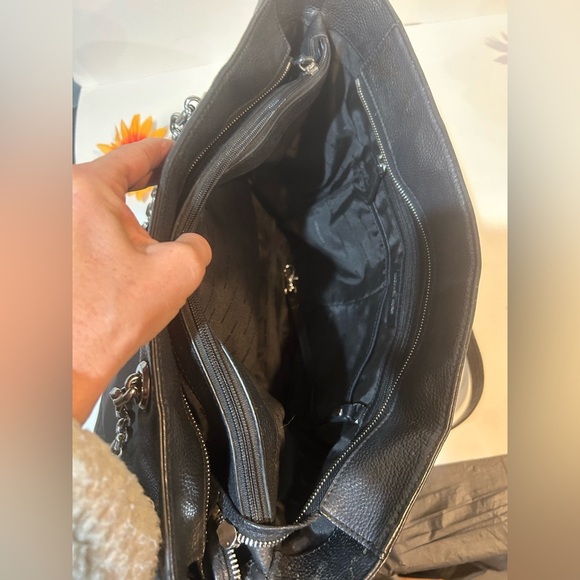 Michael Kors Black Leather Chain Strap Zip Tote Shoulder Bag Large - Picture 8 of 12